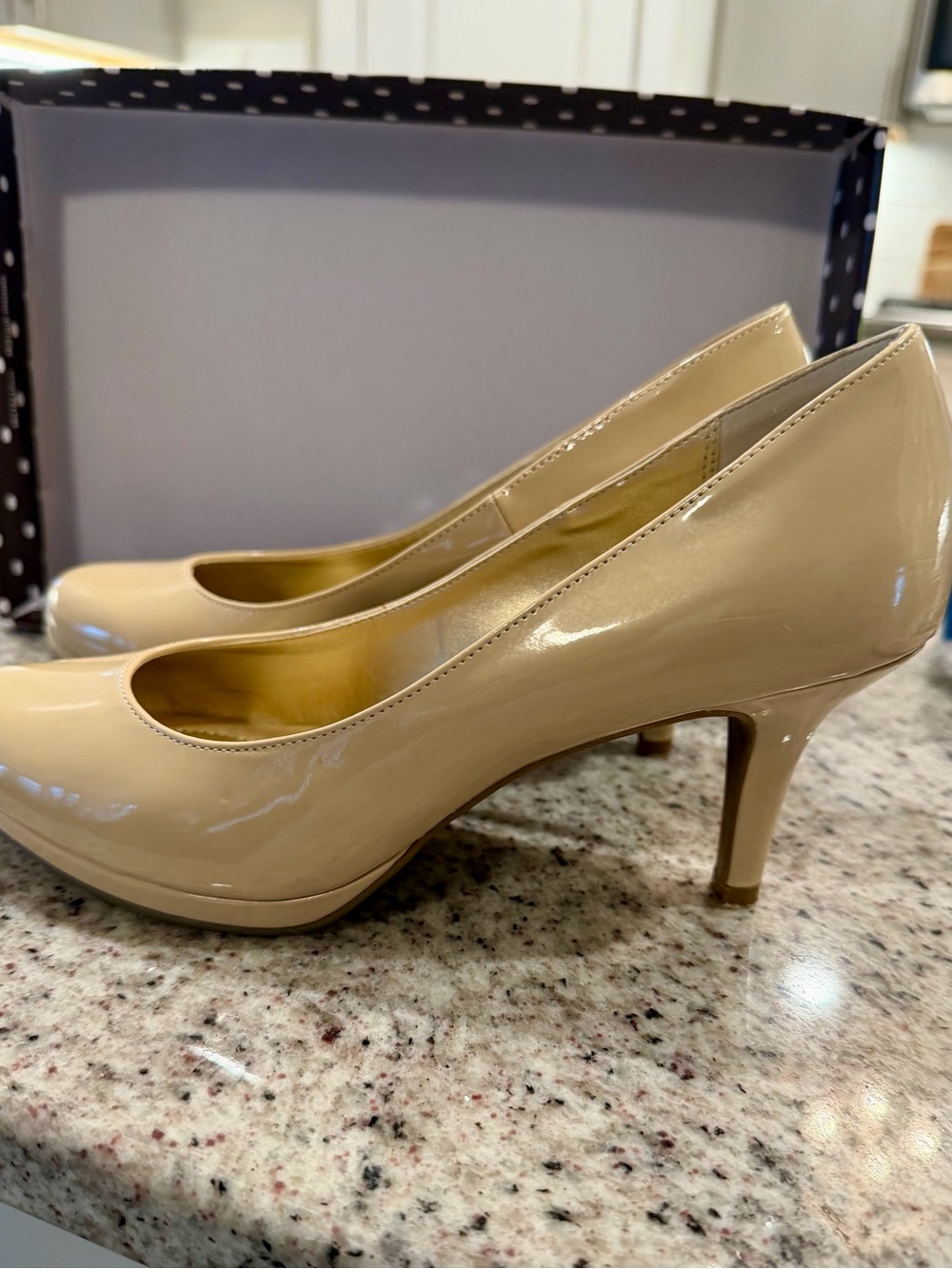 Kelly & Katie Patent Nude Platform Pump